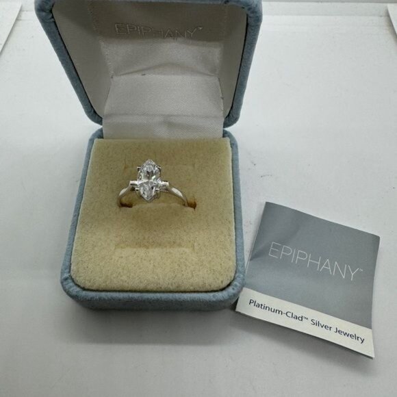 Sterling Silver Epiphany Platinum Clad Diamonique Ring size 9 Marquis 2 cttw - Picture 4 of 8